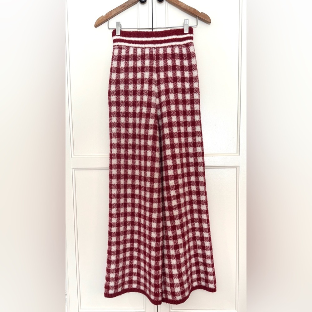 Happily Grey Gingham Wide-Leg Sweater Pants in Red and White